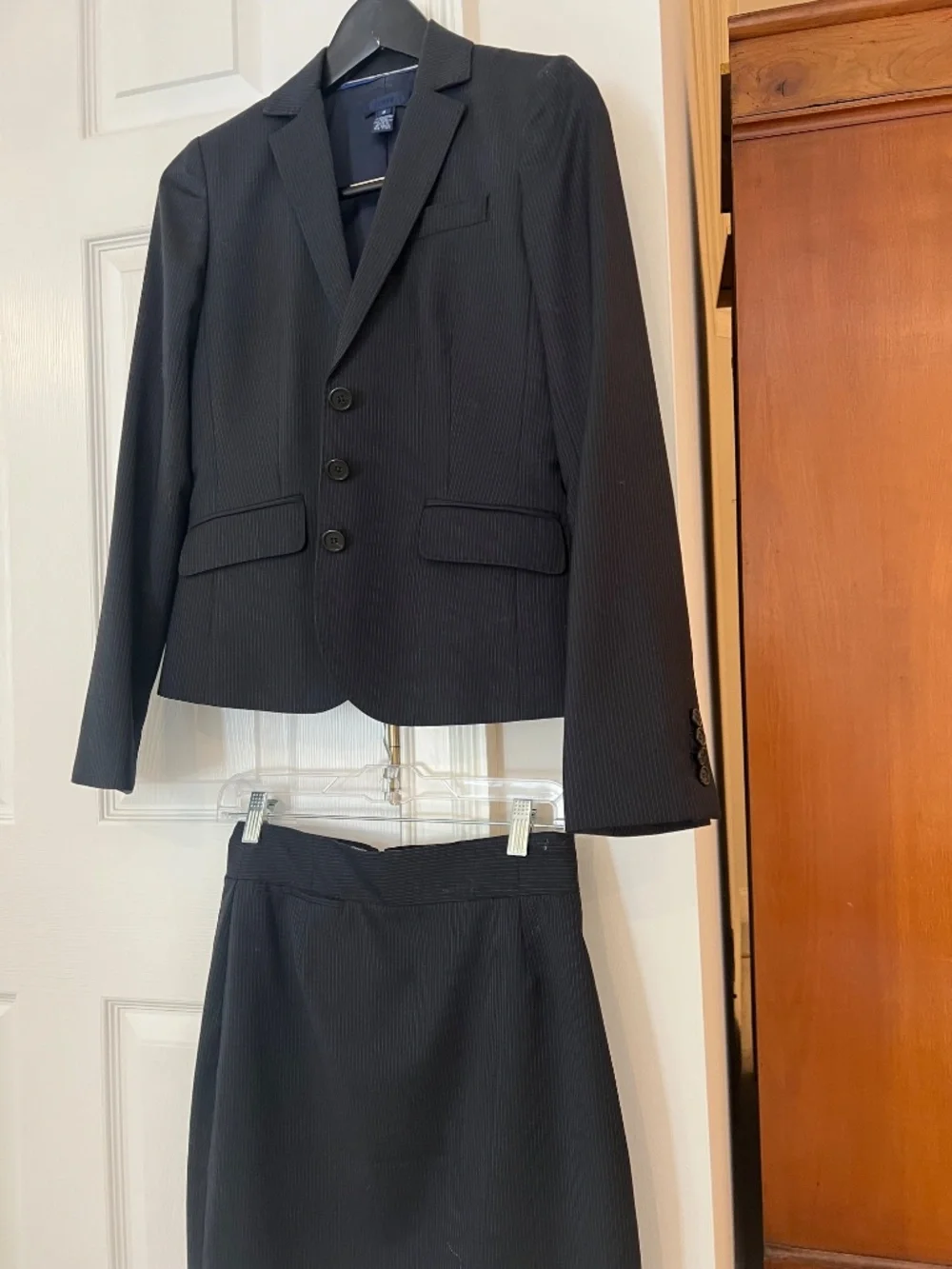 J.Crew Navy Pinstripe Wool Blend Skirt Suit Set Blazer & Pencil Skirt